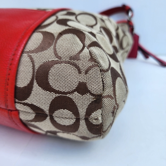 Coach Park Signature Hobo Convertible Shoulder Top Zip Khaki Vermillion Large - Picture 6 of 15